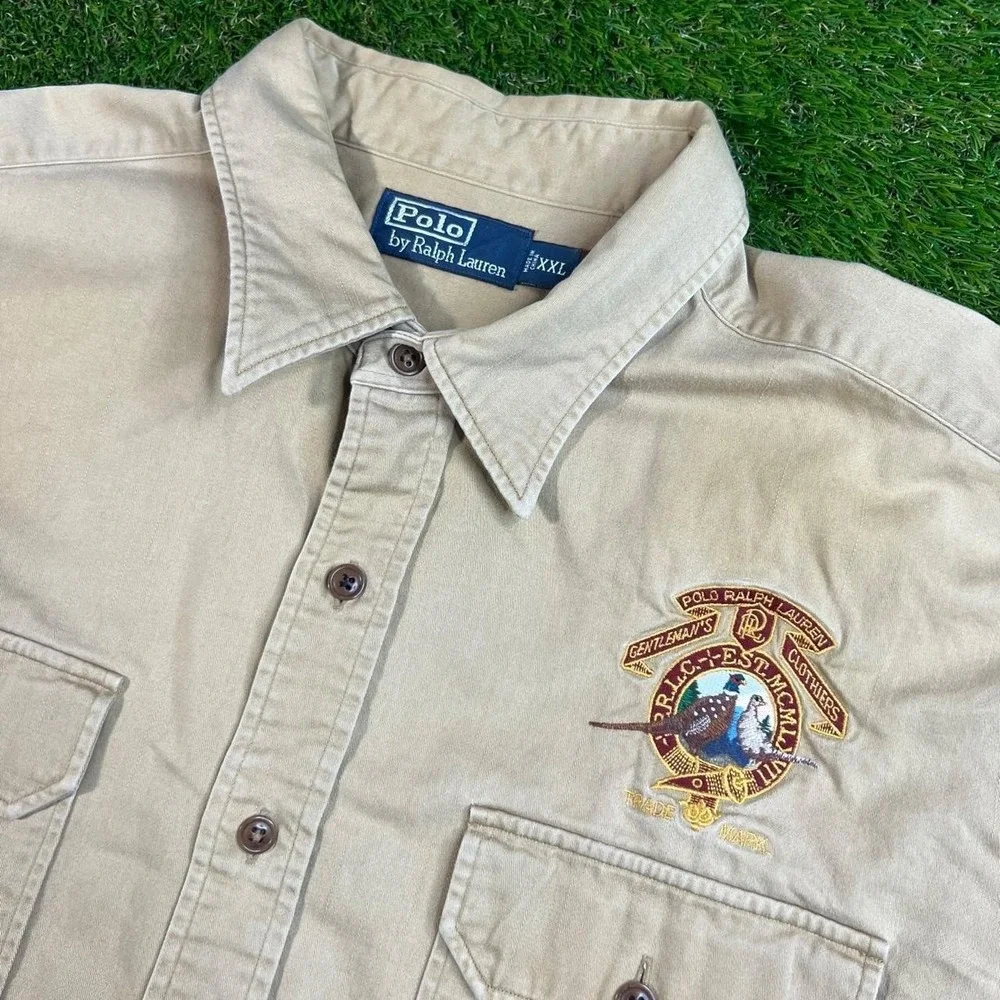 Vintage Polo Ralph Lauren 1967 Pheasant Field Shirt Jacket 2XL Khaki Safari Mens